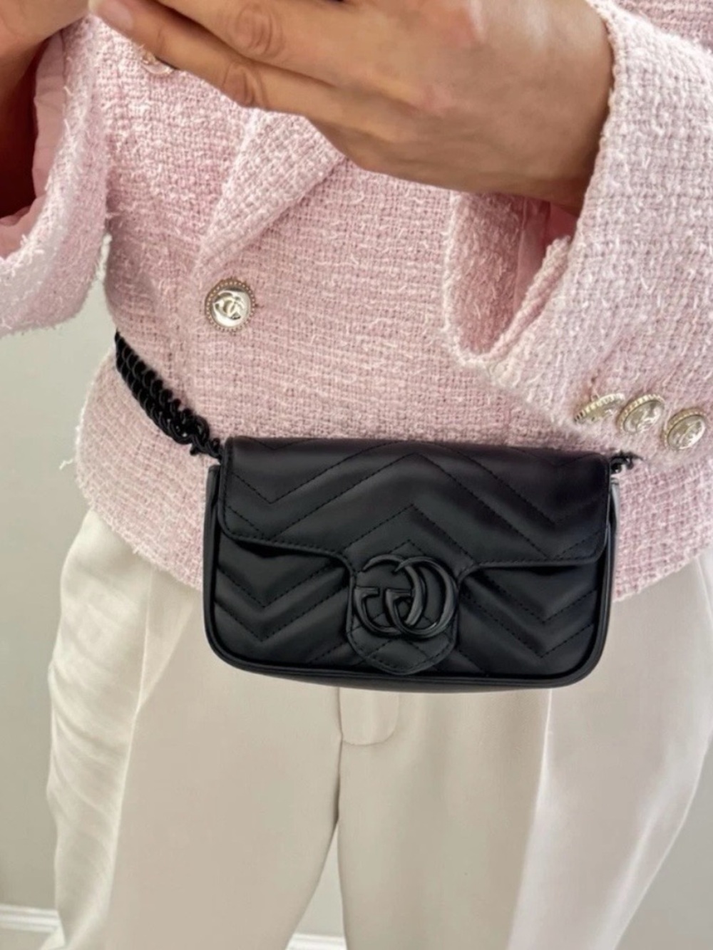 Gucci Black GG Marmont Mini Chain Bag - Picture 15 of 16